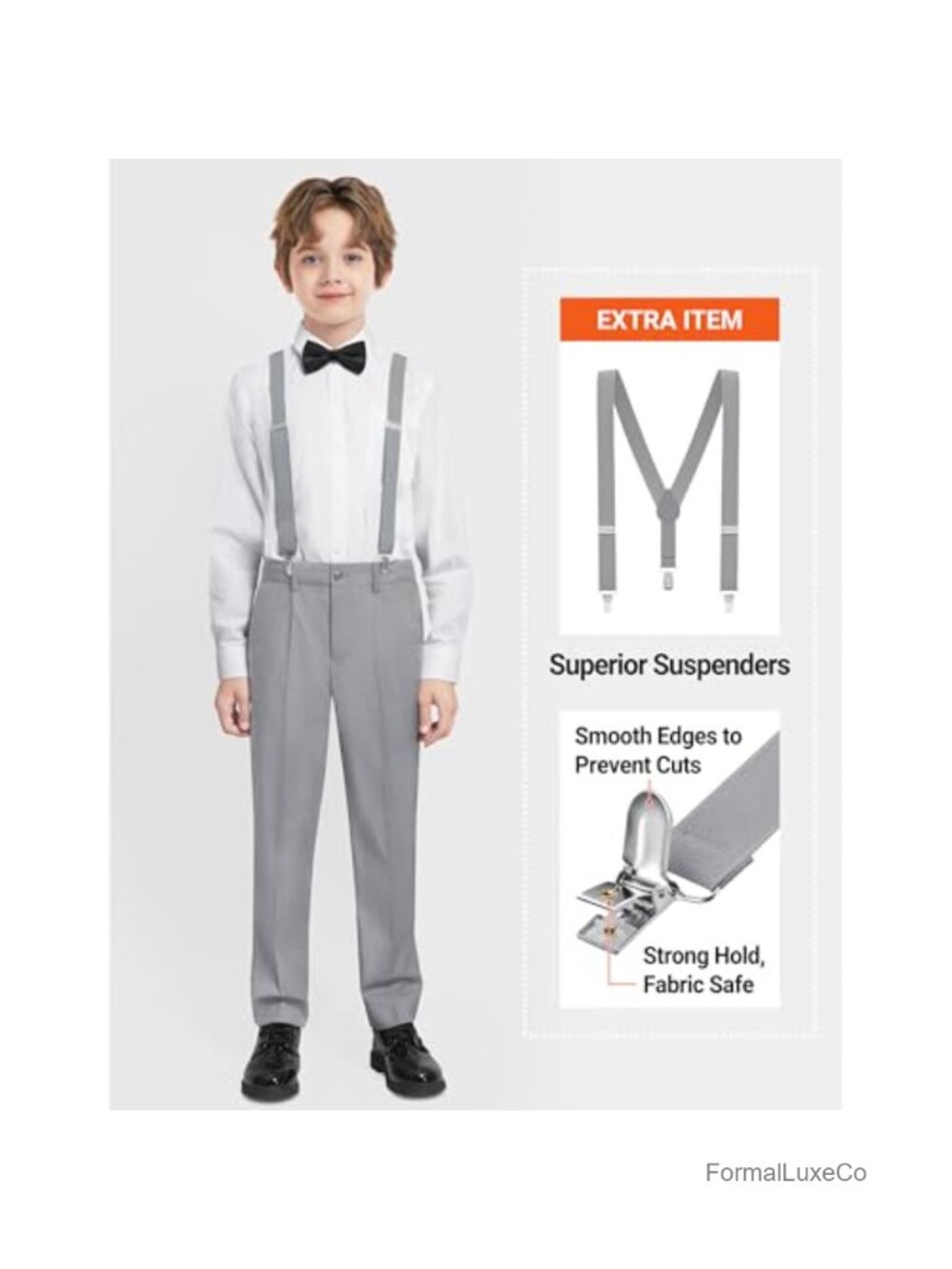 7-Piece Boys Formal Suit Set Adjustable Waist Suspenders - Picture 4 of 6